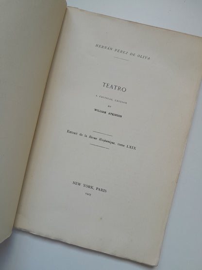 TEATRO - HERNÁN PÉREZ DE OLIVA (REVUE HISPANIQUE, 1927)