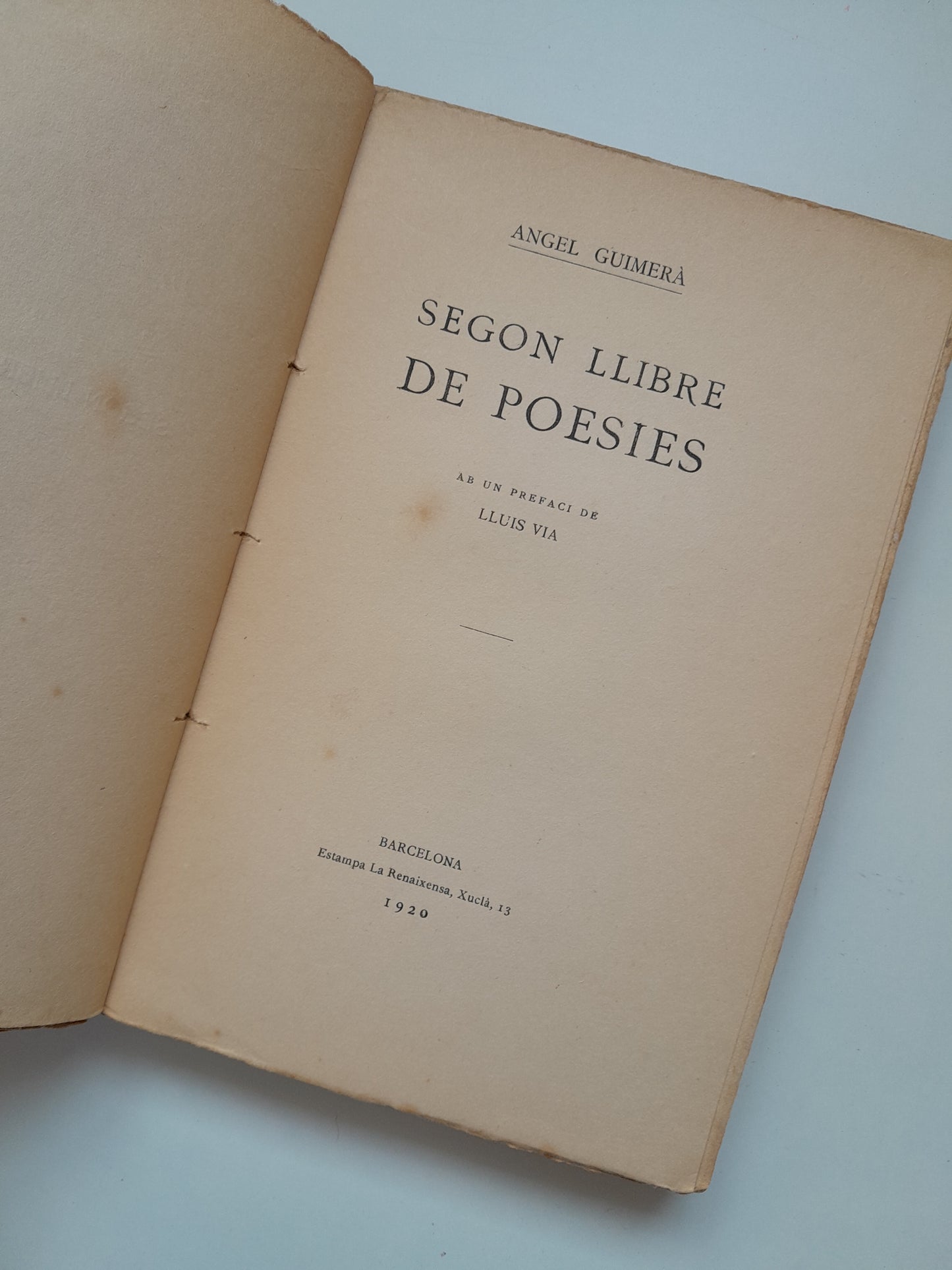 SEGON LLIBRE DE POESIES - ÀNGEL GUIMERÀ (EST. LA RENAIXENSA, 1920)
