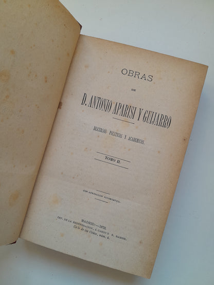 OBRAS DE D. ANTONIO APARISI Y GUIJARRO (5 TOMOS COMPLETA) (IMP. REGENERACIÓN, 1873-1877)