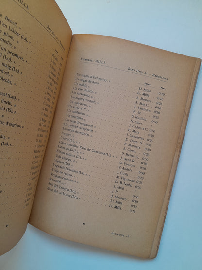 CATÀLEG D'OBRES TEATRALS CATALANES - LLIBRERIA MILLÀ (LIB. MILLÀ, 1914)