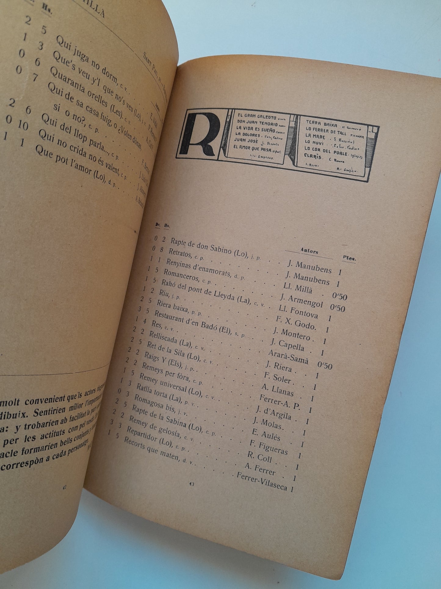 CATÀLEG D'OBRES TEATRALS CATALANES - LLIBRERIA MILLÀ (LIB. MILLÀ, 1914)