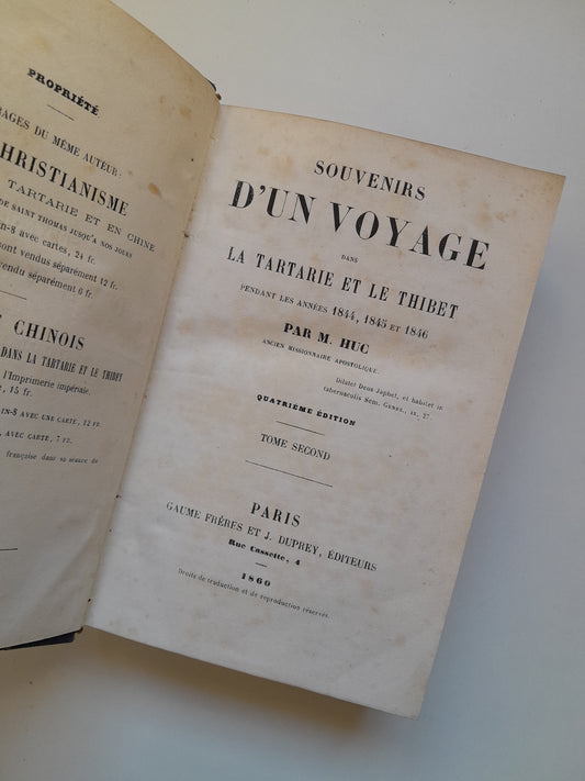 SOUVENIR D'UN VOYAGE DANS LA TARTARIE ET LE THIBET (ORIGINAL Y FACSÍMIL) - M. HUC (GAUME FRÈRES, 1860; LIB. PLON, 1925)