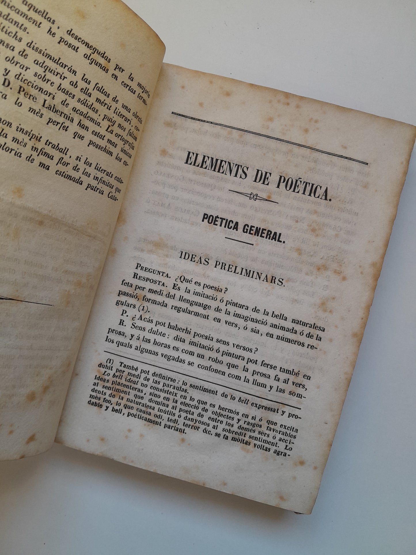ELEMENTS DE POÈTICA CATALANA I DICCIONARI DE SA RIMA - PAU ESTORCH SIQUÉS (IMP. GRASES, 1852)