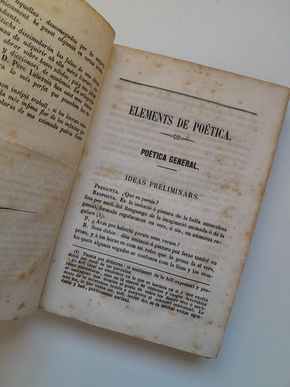 ELEMENTS DE POÈTICA CATALANA I DICCIONARI DE SA RIMA - PAU ESTORCH SIQUÉS (IMP. GRASES, 1852)