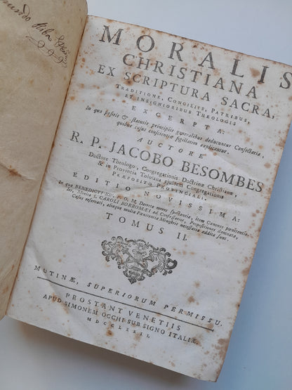 MORALIS CHRISTIANA EX SCRIPTURA SACRA (2 TOMOS COMPLETA) - JACOBO BESOMBES (1772)