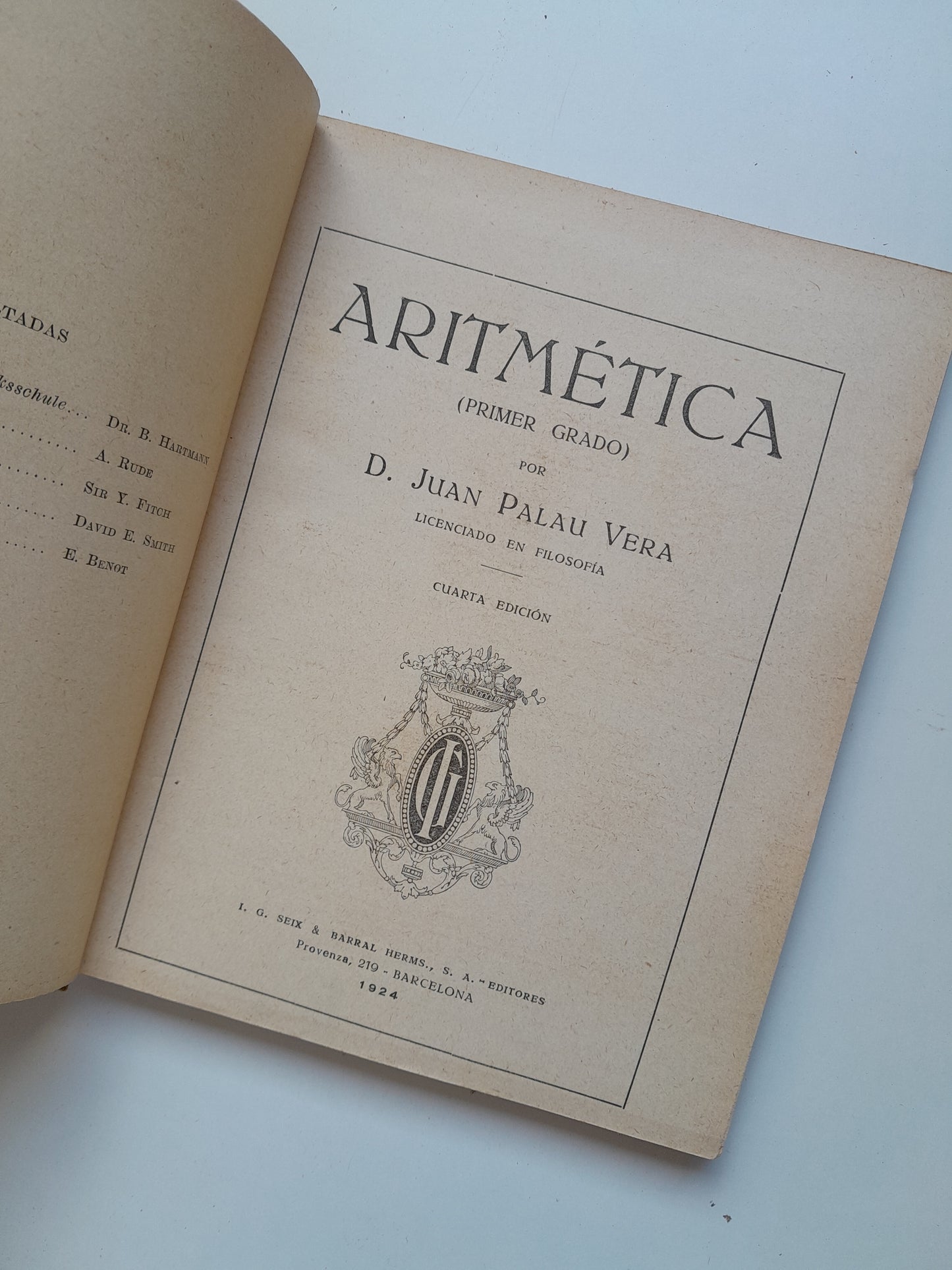 ARITMÉTICA. PRIMER GRADO - JUAN PALAU VERA (SEIX BARRAL, 1924)