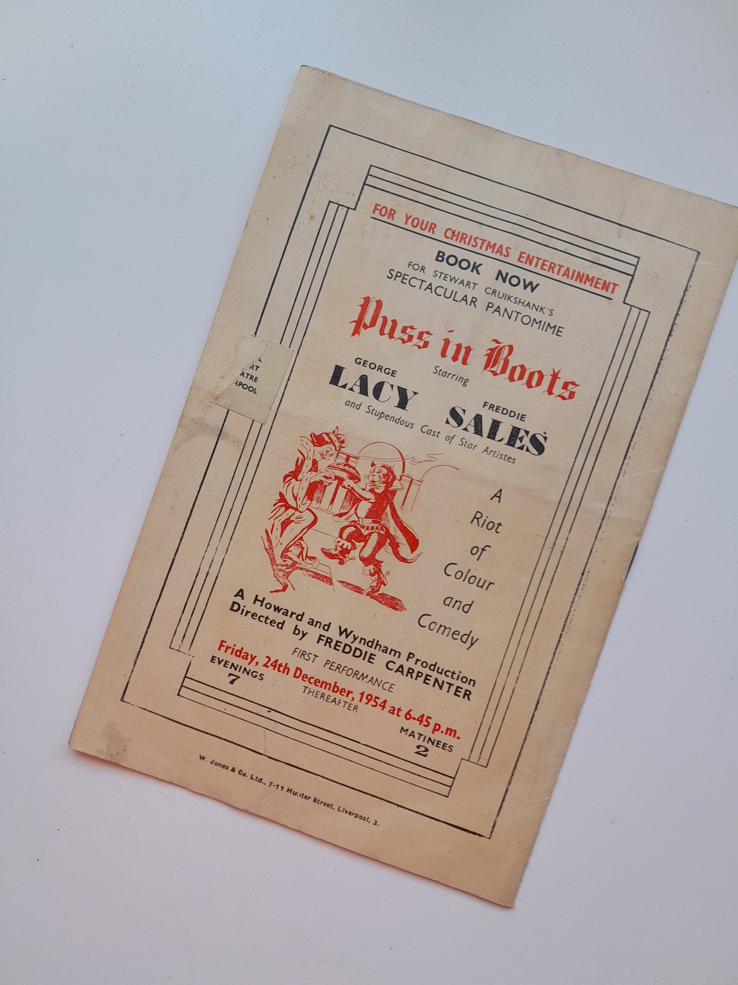 PROGRAMME ROYAL COURT THEATRE LIVERPOOL (1954)