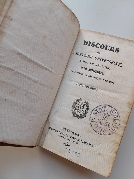 DISCOURS SUR L'HISTOIRE UNIVERSELLE (COMPLETA 2 TOMOS) - J.B. BOSSUET (CHARLES DEIS, 1836)