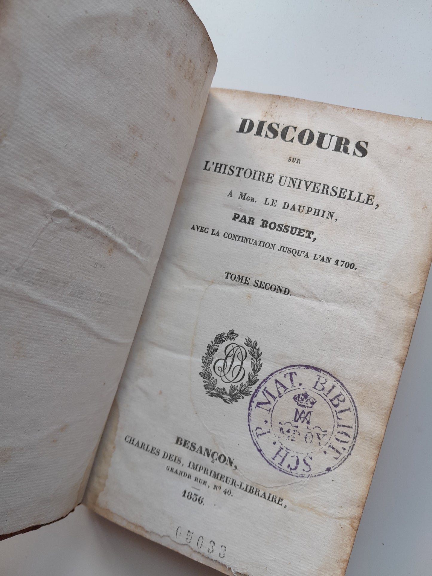DISCOURS SUR L'HISTOIRE UNIVERSELLE (COMPLETA 2 TOMOS) - J.B. BOSSUET (CHARLES DEIS, 1836)