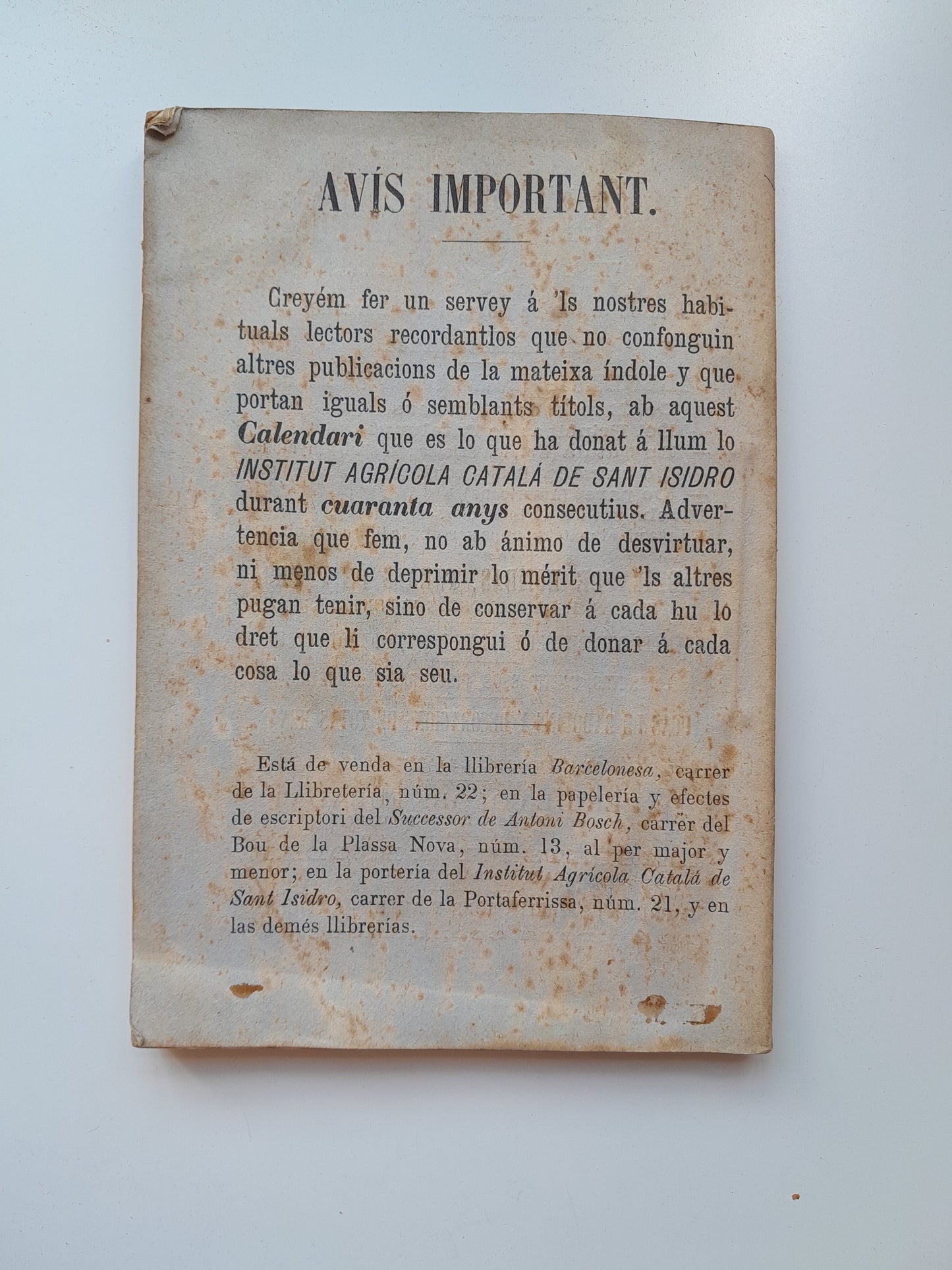 CALENDARI DEL PAGÈS PER L'ANY 1895 - INSTITUT AGRÍCOLA CATALÀ DE SANT ISIDRO (ESTAMPA BARCELONESA, 1894)